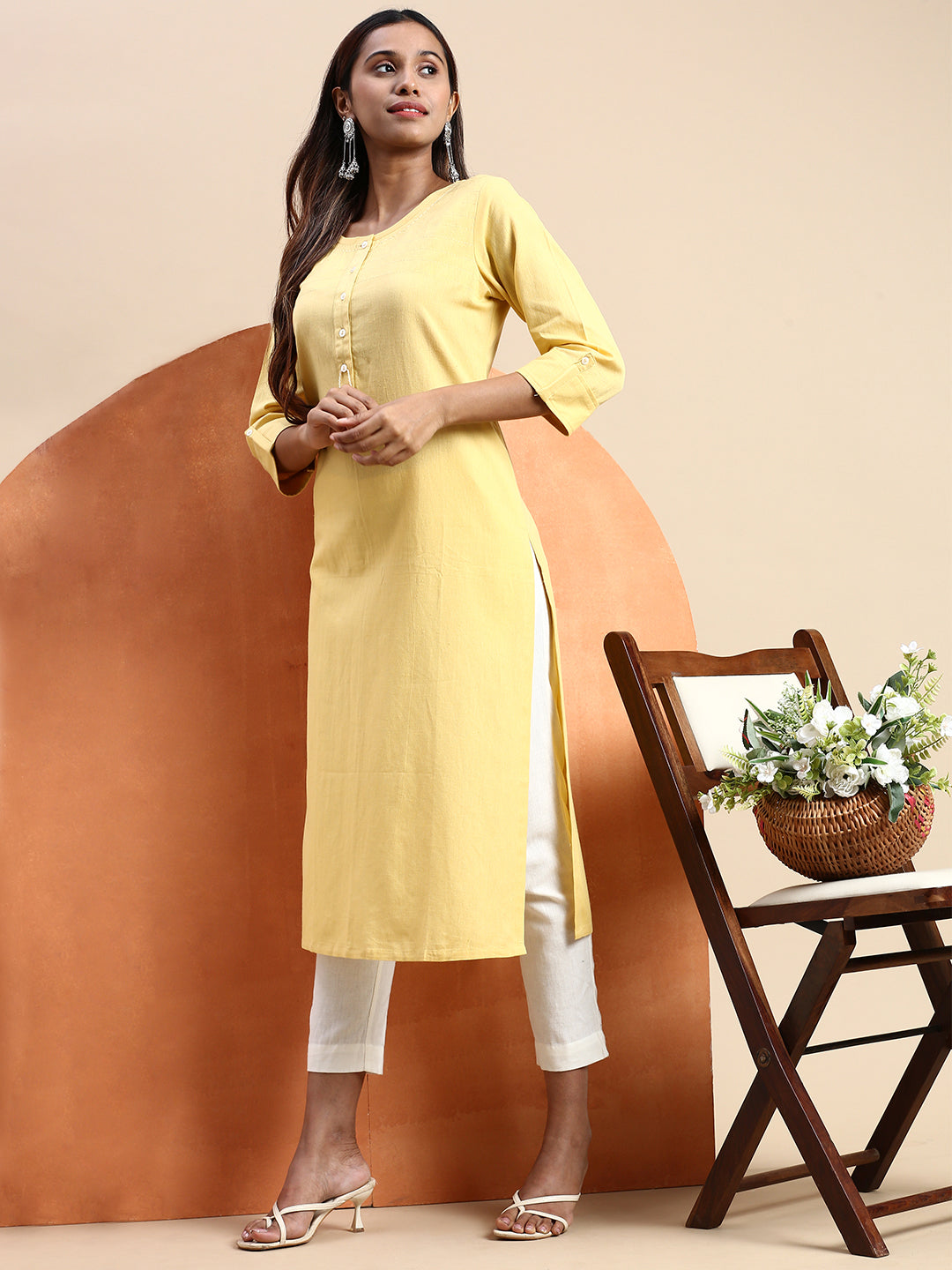 Anarkali with Front Slit with Straight Pants